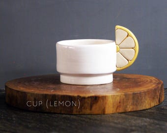 Handmade Ceramic Citrus Slice Handle Cups | Lemon, Orange, Lime Coasters