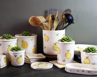 Lemon Collection | Handmade, Lemon Themed Ceramic Kitchen Decor, Storage, and Serving Dishes