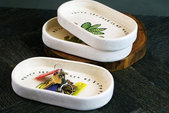 Handmade ceramic catchall tray with a delightfully sweary name — functional pottery with personality.