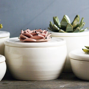 Custom Ceramic Bowls with Cactus Lids Handmade Sugar Bowls, Trinket Boxes, and Jewelry Boxes Style 4: Kayla