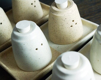 Ceramic Salt and Pepper Shaker Tray Set | Handmade, Tray Salt and Pepper Set