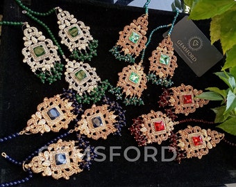 Earrings Tikka Set, Indian style jewellery, Indian Earrings Tikka designs, Pakistani style earrings tikka set, Earring Tikka Beidal Set