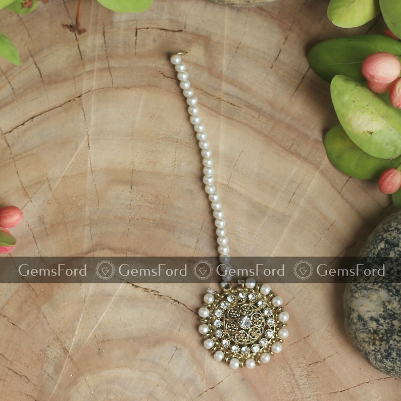 Pakistani Jewellery Antique Design Tikka Jhumar Hair Chain Bridal fashion Indain Jewellery