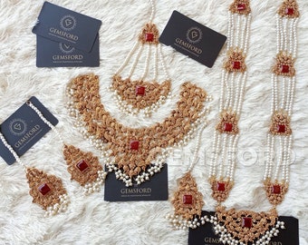 Indian style bridal mala jewellery set, Pakistani mala jewellery set, guluband jewellery, antique style guluband mala set, Kundan jewelry