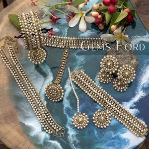 Antique Jewellery Set (Earrings, Necklace Set, Ring Bangle Bracelet, Kara, Aangla, Anklets, Pakistani Indian Jewelry, bridal jewelry, uk