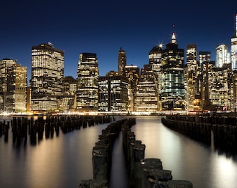 Downtown Manhattan Skyline at Night - New York City Financial District World Trade Center Cityscape - Photography Wall Art