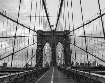 Brooklyn Bridge Black & White - New York City Cityscape - Photography Wall Art