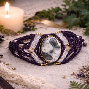 Dendritic agate bracelet in micro-macrame, handcrafted bracelet