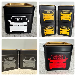 Camper storage tea coffee sugar treats jars/tins personalised vw T4 T5 T5.1 T6 T6.1 campervan van motorhome transporter vinyl accessories