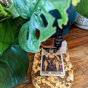 Bandeja de baratijas de cartas del Tarot, Bandeja decorativa de cartas del Tarot, Decoración de cartas del Tarot, Decoración del hogar del Tarot, Decoración de cartas del Tarot, Decoración del diablo, El diablo
