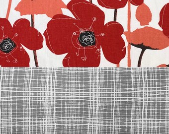 Cotton fabric, canvas fabric, decorative fabric, geometric pattern and grey/white or poppies in red/white, 280 cm wide, curtains, tablecloths