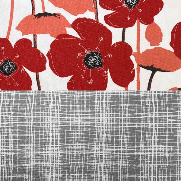 Cotton fabric, canvas fabric, decorative fabric, geometric pattern and grey/white or poppies in red/white, 280 cm wide, curtains, tablecloths