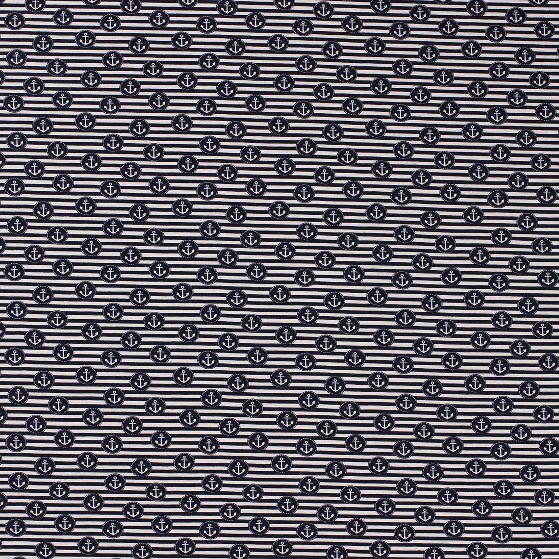 Jersey Baumwollstoff Anker schwarz weiß blau gestreift | Etsy