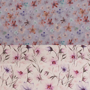 ORGANIC jersey, GOTS certified, cotton fabric, with flowers, lilac, pink, pink