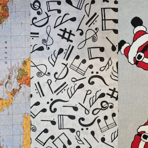 Canvas Baumwollstoff, Weihnachten, Noten und Weltkarten Design
