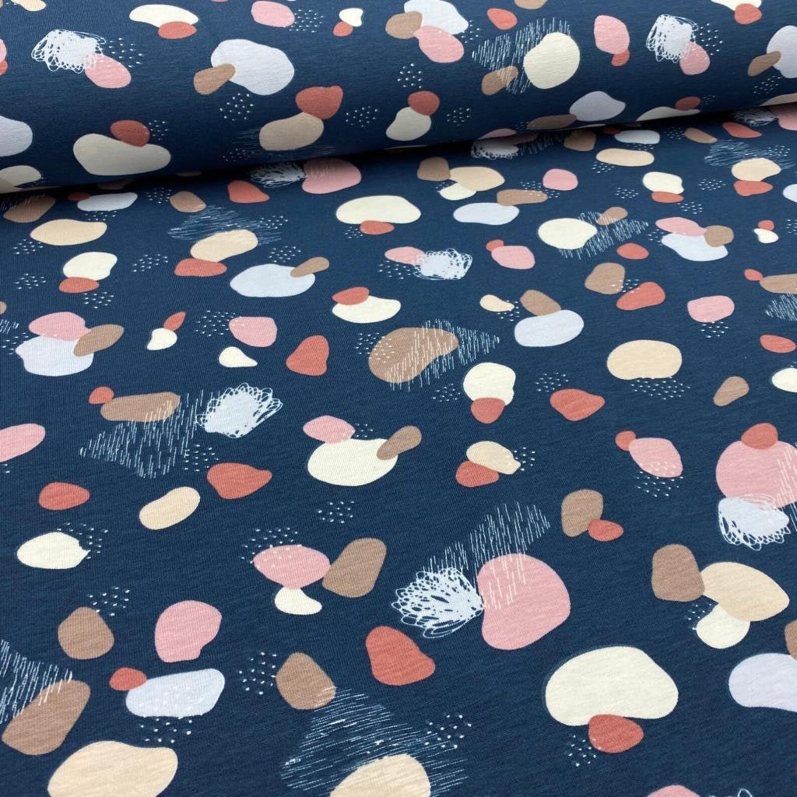 Jersey Fabric Cotton Fabric Abstract Pattern on Dark Blue Etsy UK