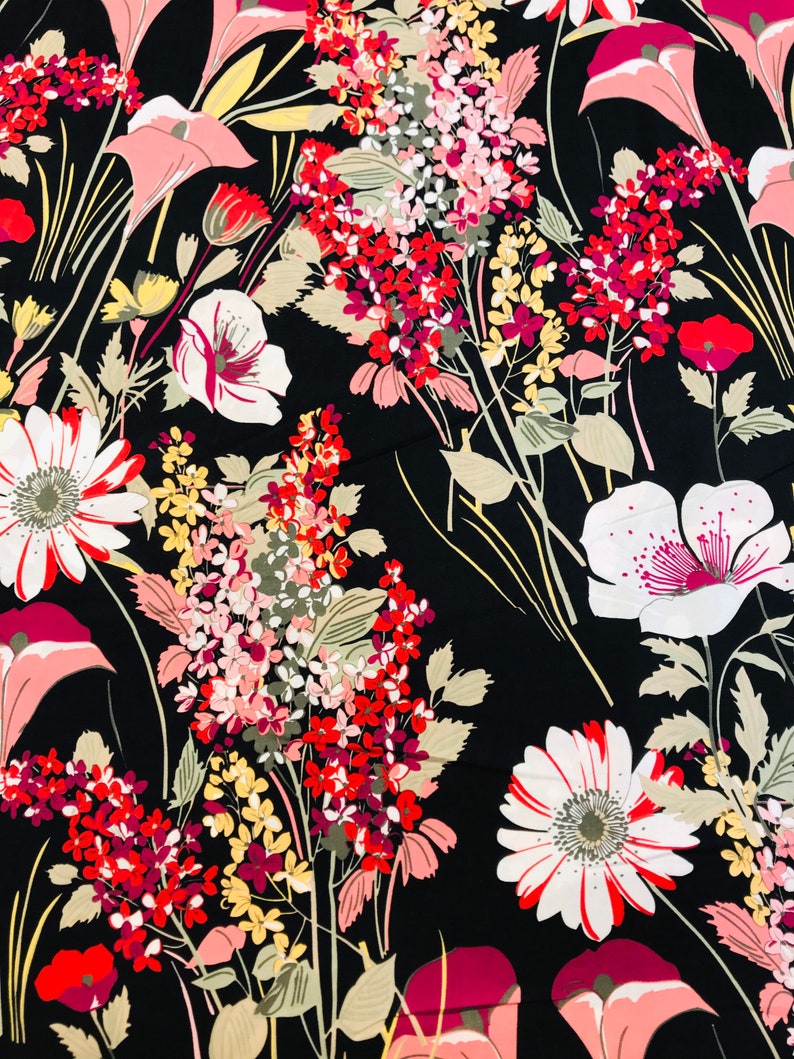 Viskose Stoff Floral Blumen schwarz rosa lila rot | Etsy