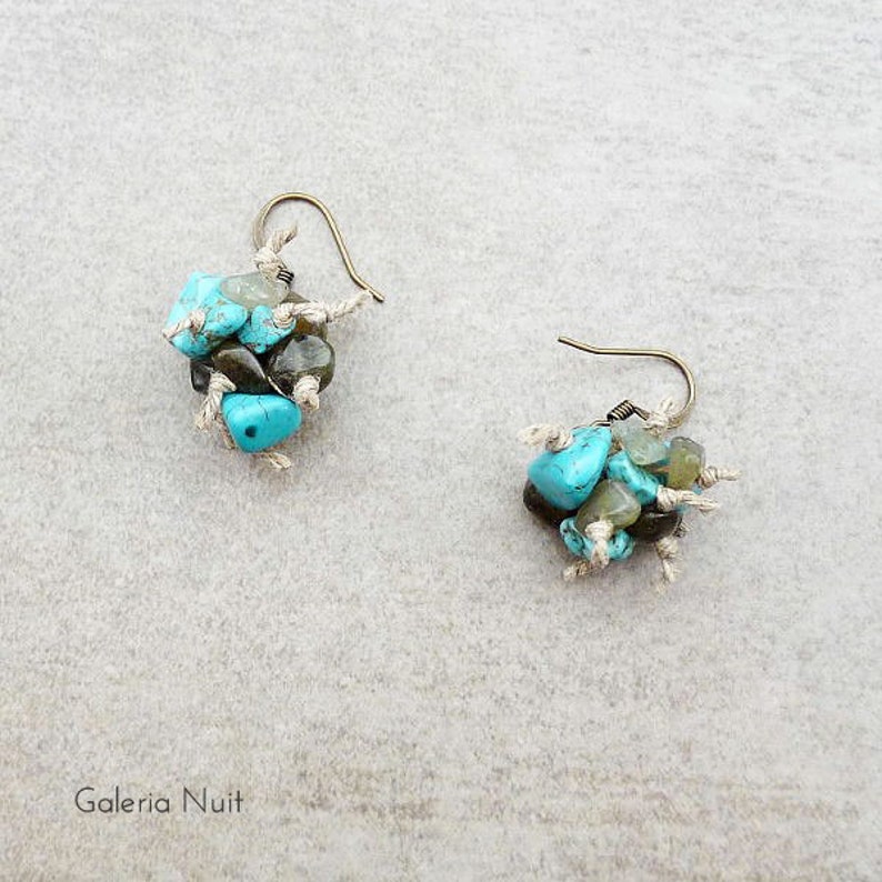 labradorite and linen Short earrings with labradorite and howlite Christmas gift for her Natural earrings with minerals