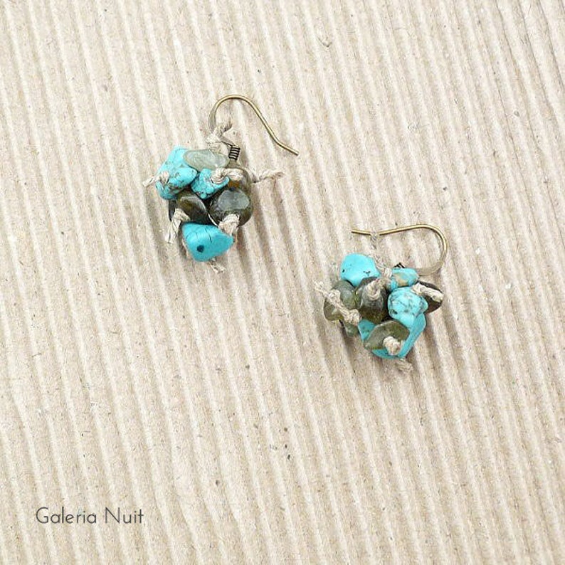 labradorite and linen Short earrings with labradorite and howlite Christmas gift for her Natural earrings with minerals