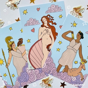 Stampe d'arte delle dee greche / Atena, Afrodite, Artemide / Stampa artistica A6