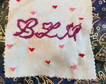 hearts & cursive “BLM” Black Lives Matter embroidered patch! :)