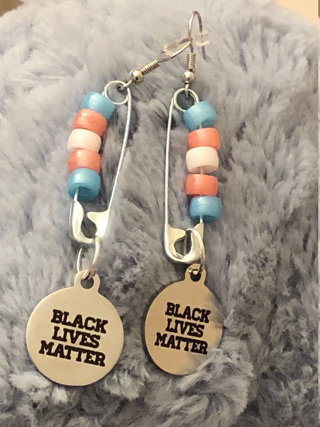 BLM black Lives Matter Transgender Pride Flag Punk Safety Pin & Kandi Bead Dangle Earrings Etsy