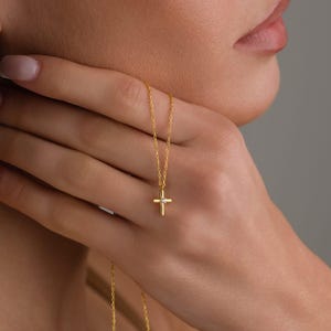 Small Diamond Cross Necklace, Baptism Necklace, Christian Gifts, Tiny Crucifix  Necklace, Diamond Cross Pendant Necklace, New Mom Gift