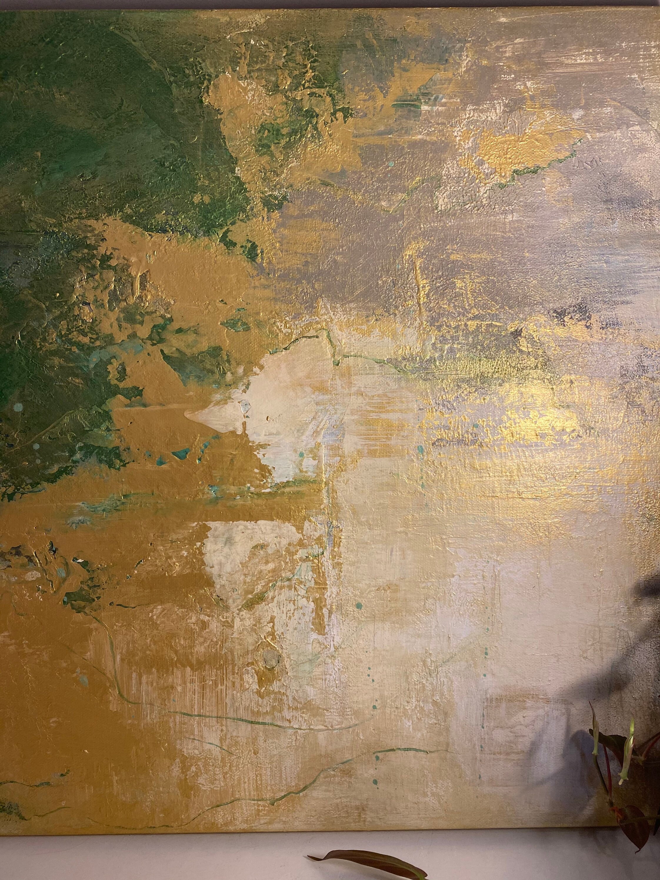 Beautiful Green and Gold Stretched CanvasAbstract Wall Art Etsy