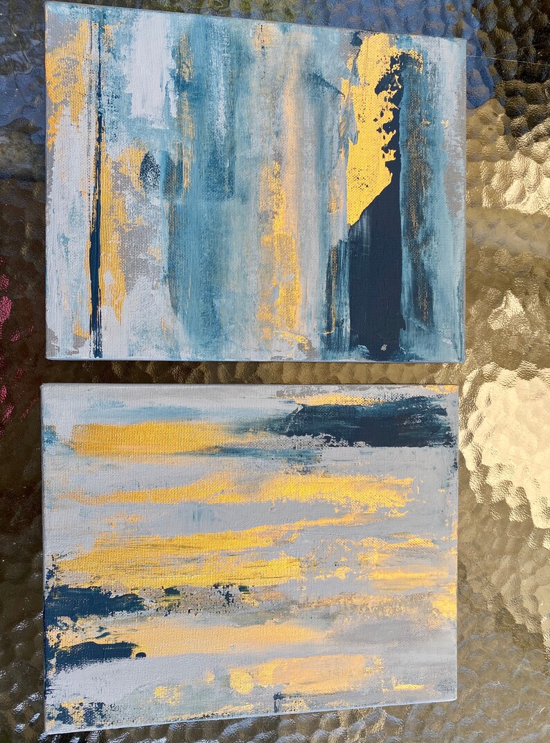 Royal Blue Set of 2 Abstract Wall Art 02 Santorini | Etsy