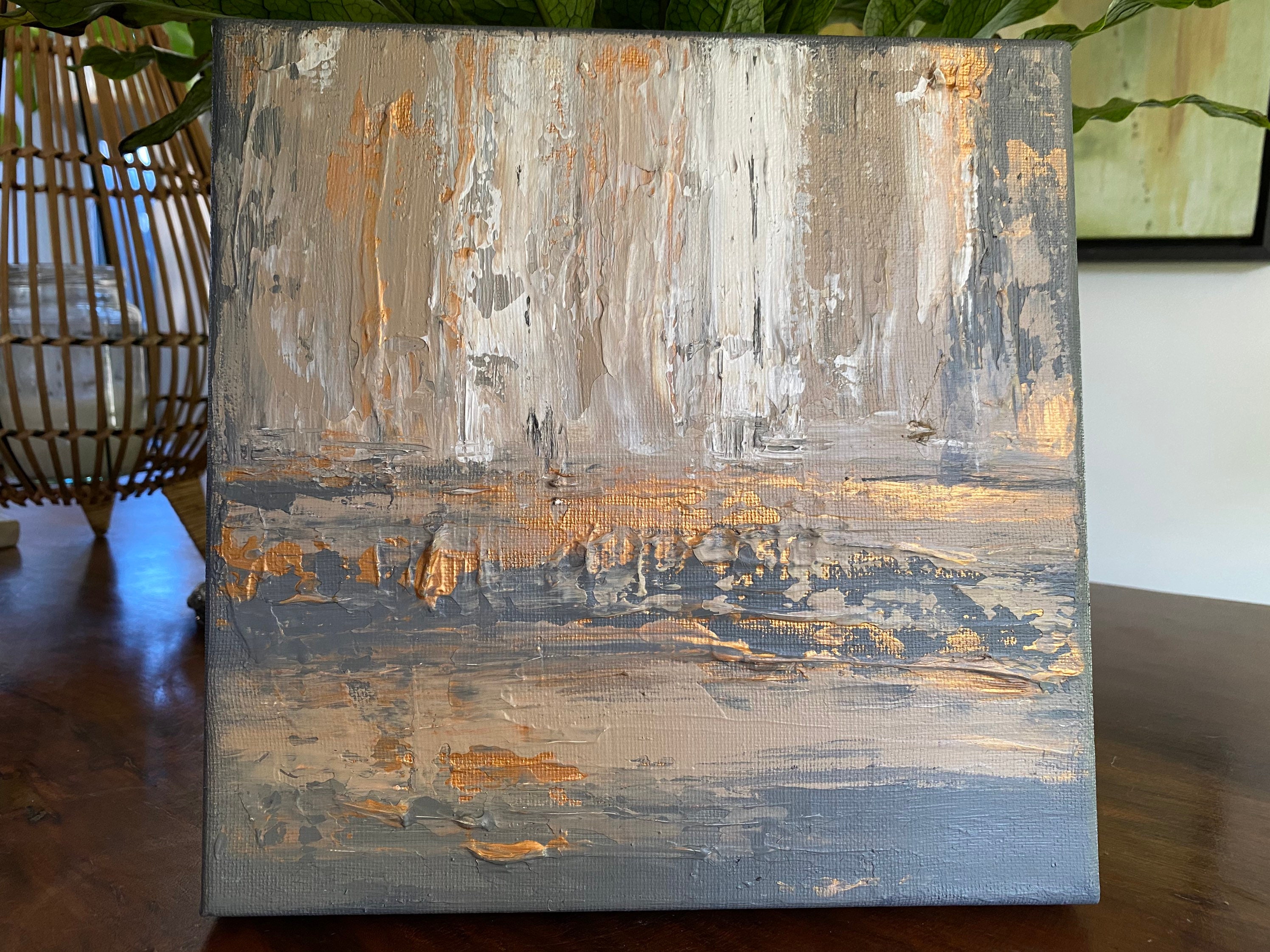 Beautiful Grey Taupe and Gold Abstract PaintingWall Art Etsy