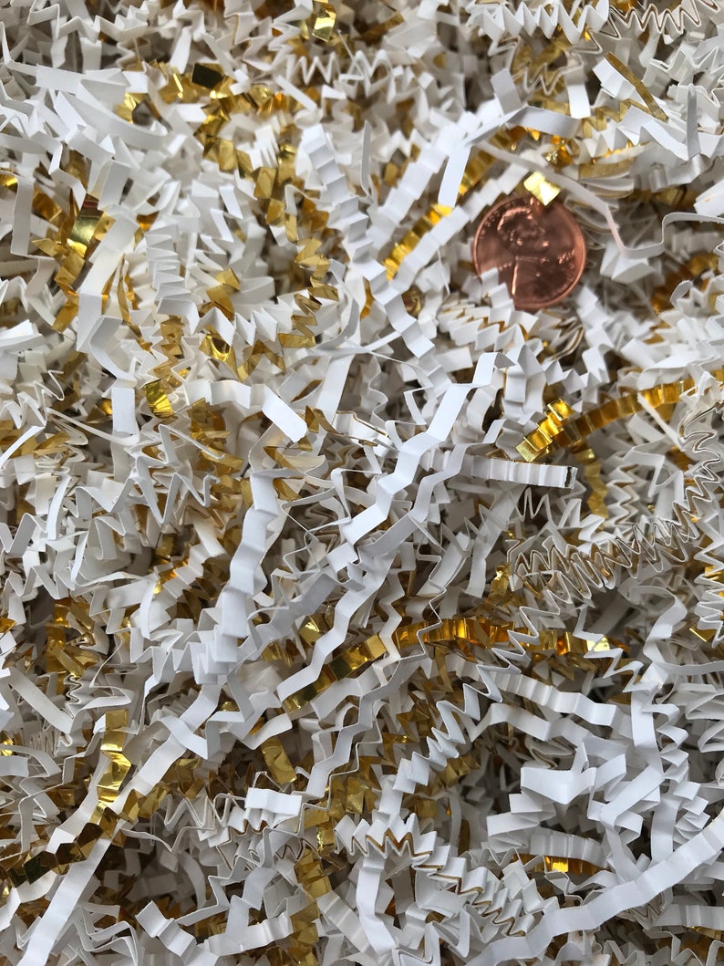 White & Gold Metallic Gift Basket Shred/Crinkle Paper Grass Etsy