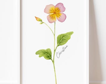 Custom February Birth Flower Print - Watercolor Primrose - Personalized Floral Artwork