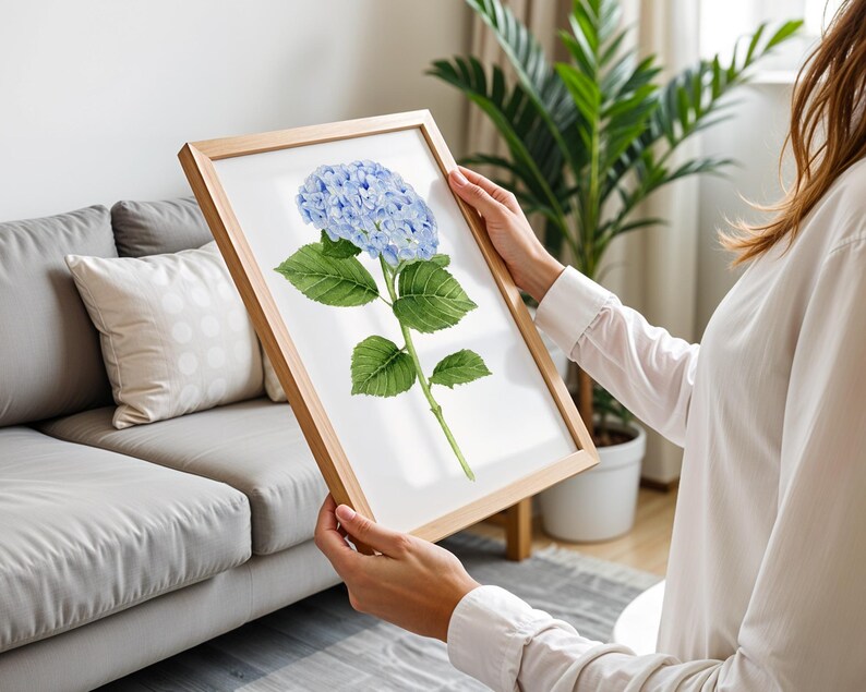 Single Blue Hydrangea Flower Print – Botanical Watercolor Wall Art ...