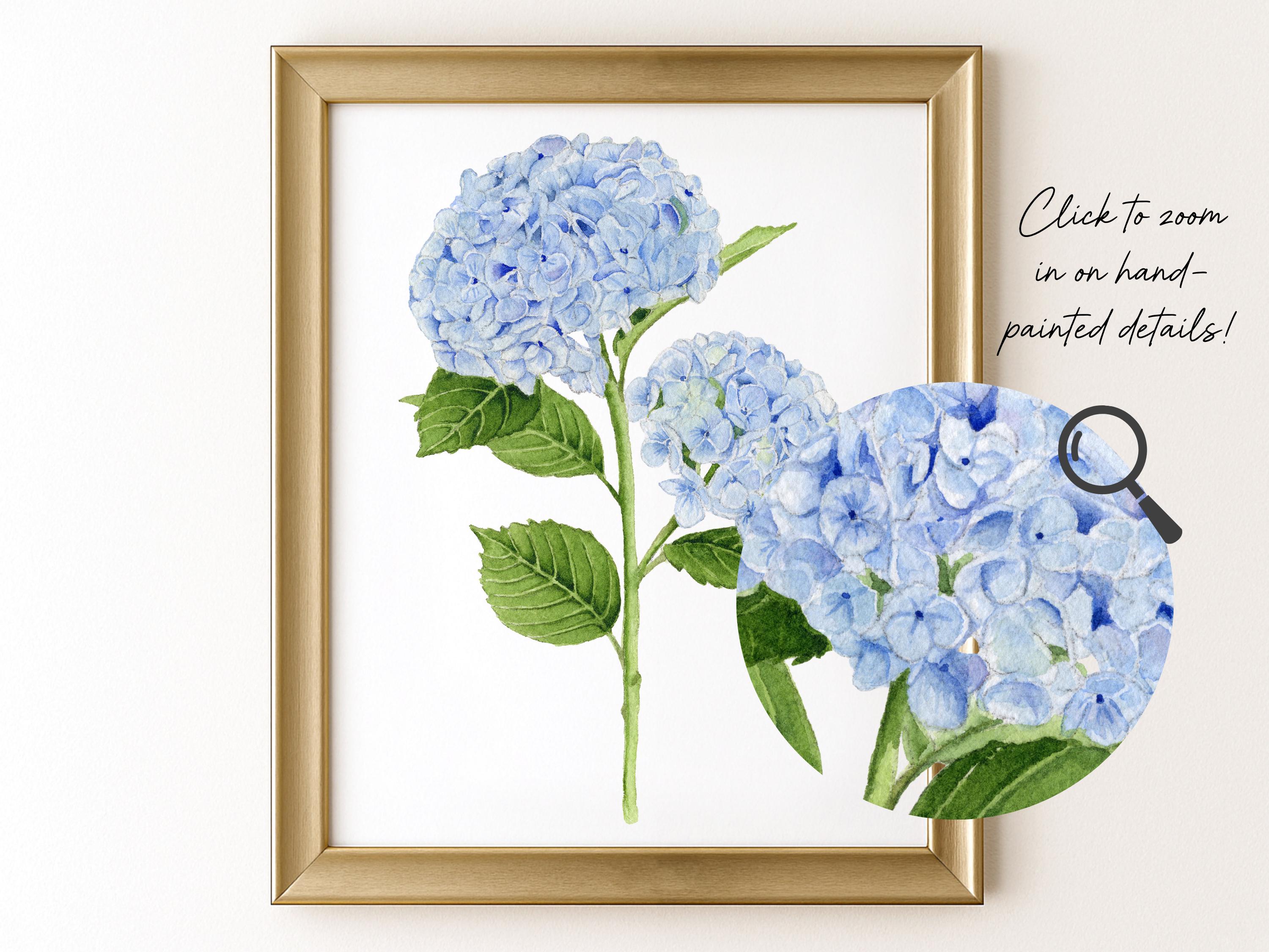 Blue Hydrangea Watercolor Art Print: Botanical Wall Art for Entry Way ...