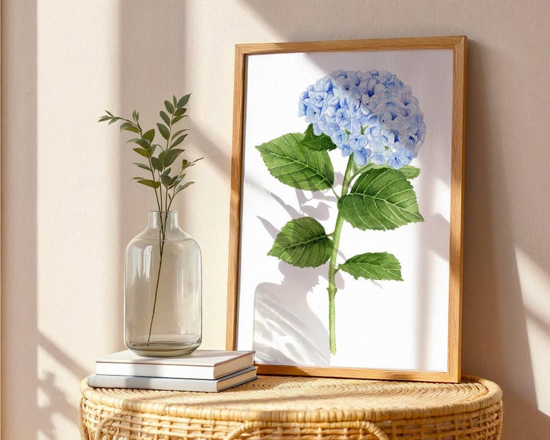 Single Blue Hydrangea Flower Print – Botanical Watercolor Wall Art ...