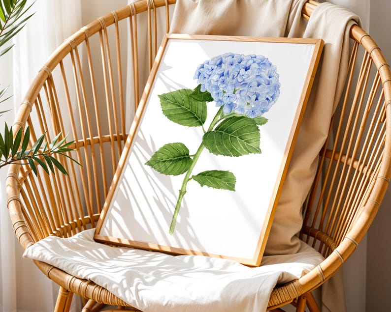 Single Blue Hydrangea Flower Print – Botanical Watercolor Wall Art ...
