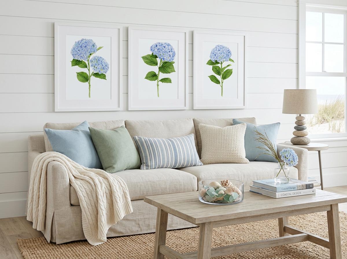Set of 3 Blue Hydrangea Flower Prints – Botanical Watercolor Wall Art ...
