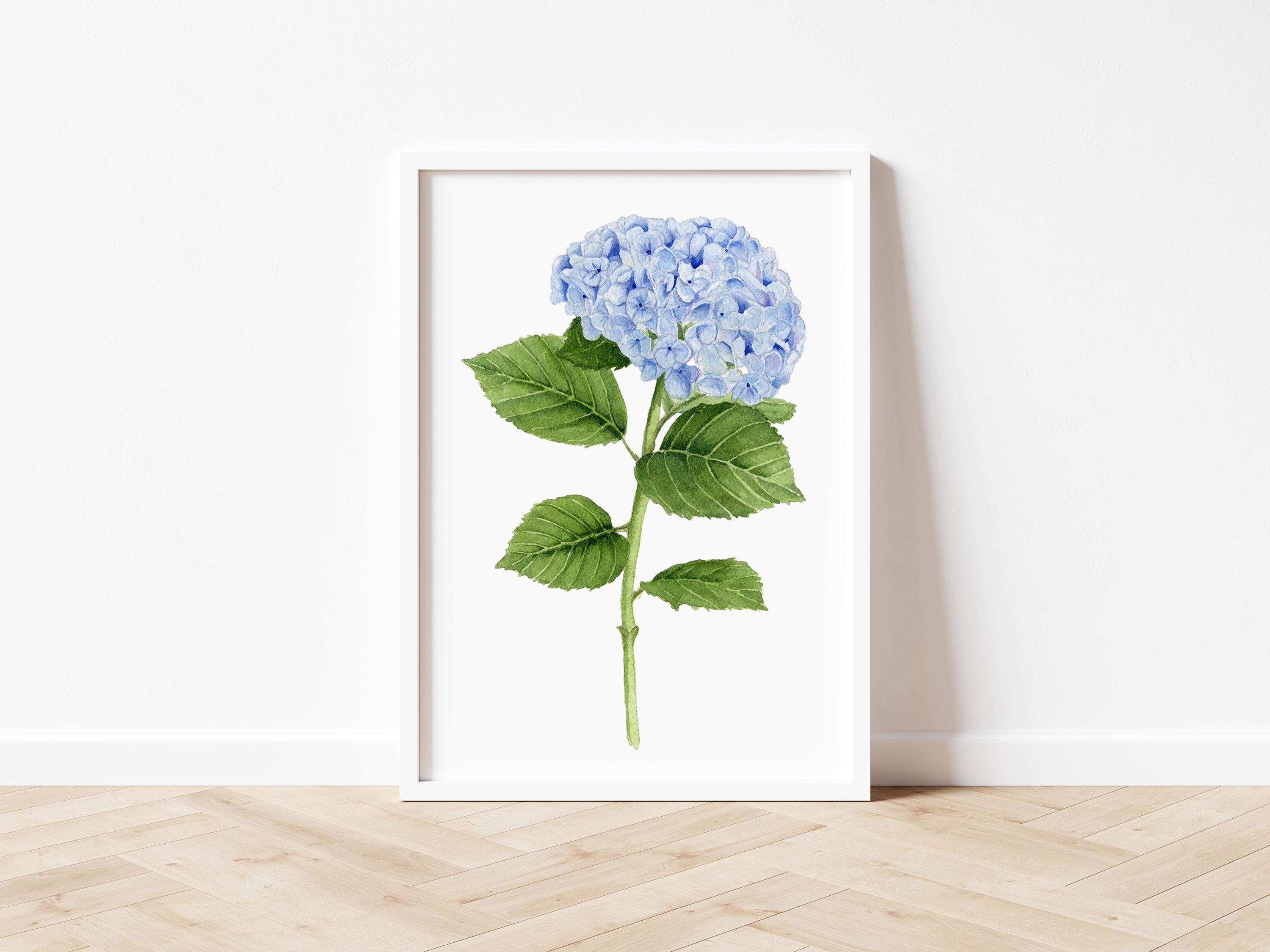 Single Blue Hydrangea Flower Print – Botanical Watercolor Wall Art ...