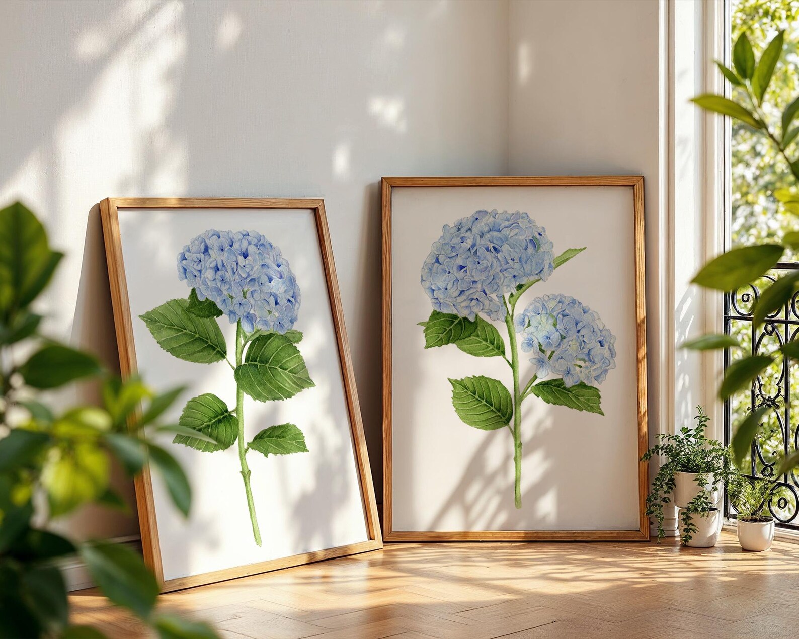 Set of 2 Blue Hydrangea Flower Prints – Botanical Watercolor Wall Art ...