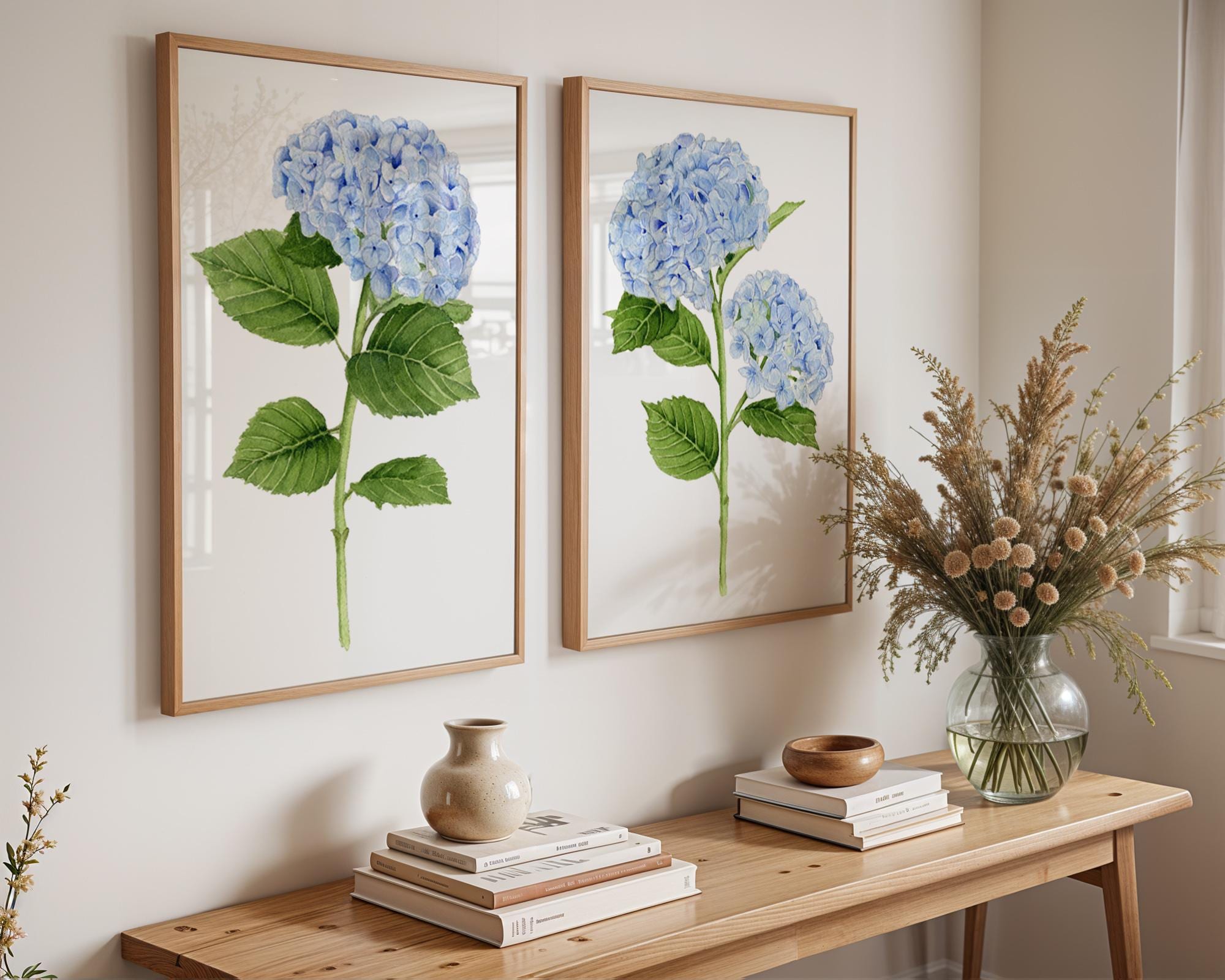 Set of 2 Blue Hydrangea Flower Prints – Botanical Watercolor Wall Art ...