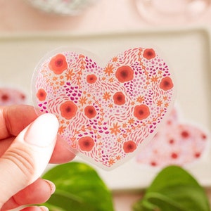 Floral Heart Clear Sticker, Clear Stickers, Heart Stickers, Love Stickers, Valentines Day Stickers, Valentines Day Gift, Floral Heart