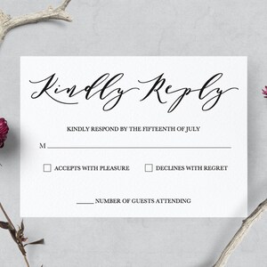 Hochzeitsantwortkarte, bearbeitbare Antwortkarte, moderne Hochzeit, RSVP Postkarte, minimalistische Hochzeit, Kalligraphiekarten
