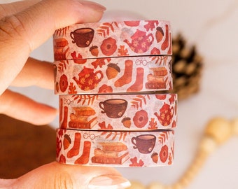 Botanical Washi Tape, 1 Roll, Floral Washi Tape, Coffee Washi Tape, Journal Washi Tape, Fall Washi Tape, Planner Washi Tape, 15mm x 20m