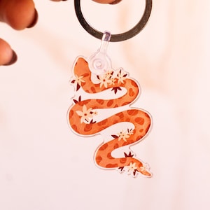 Chaveiro de cobra floral, chaveiro com pingente, chaveiro de pulso, pingente de cordão, chaveiro floral, chaveiro de animal, presentes para ela, chaveiro de cobra
