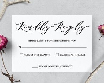 Wedding RSVP Card Template, Editable Wedding Response Card, Modern Wedding, RSVP Postcard, Minimalist Wedding, Calligraphy Cards