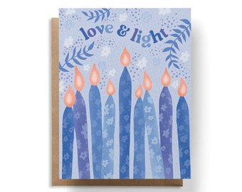 Hanukkah Card, Love & Light Greeting Card, Cute Hanukkah Cards, Floral Hanukkah Card, Modern Hanukkah Card, Menorah Card, Hanukkah Gift