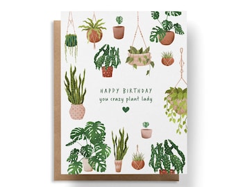 Crazy Plant Lady Card, Plant Card, Plant Lover Card, Birthday Card for Her, Funny Birthday Card, Birthday Card Funny, Friendship Card