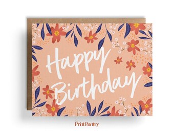 Happy Birthday Card, Floral Birthday Card, Birthday Card for Sister, Birthday Card for Her, Pink Birthday Card, Best Friend Birthday Card