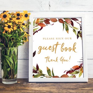 Please Sign our Guestbook, Wedding Guest Book Sign, Fall Wedding Sign, Printable Wedding Signs, Guestbook Sign Template, 8x10