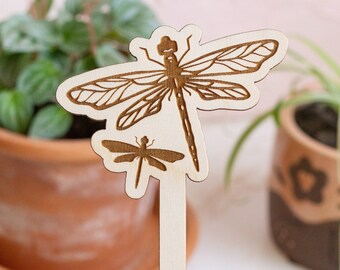 Dragonfly Plant Stake, Plant Markers, Garden Decor, Plant Accessories, Wooden Plant Stake, Wood Plant Pick, Garden Plant Decor